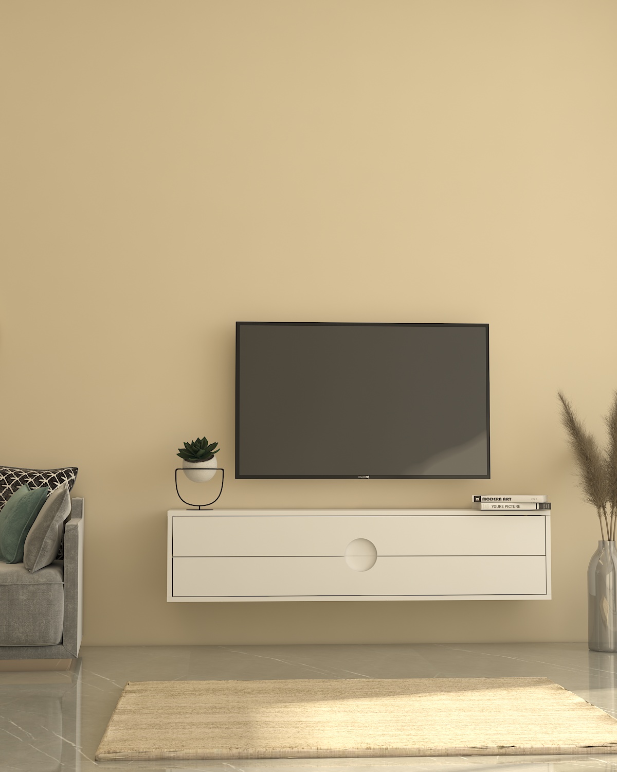 شلف دیواری تلویزیون سفید با روکش ضدخش مدل W.B0013